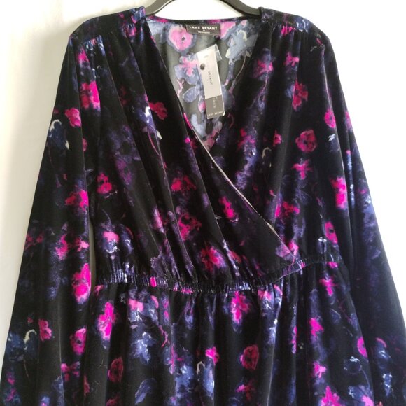 LANE BRYANT Black/Multi-Color Dark FLORAL Print VELVET Dress Sz 18 - Picture 1 of 8